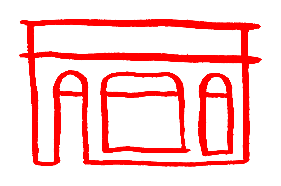 Cadeaux & Décors — pictogramme de la devanture, aquarelle rouge